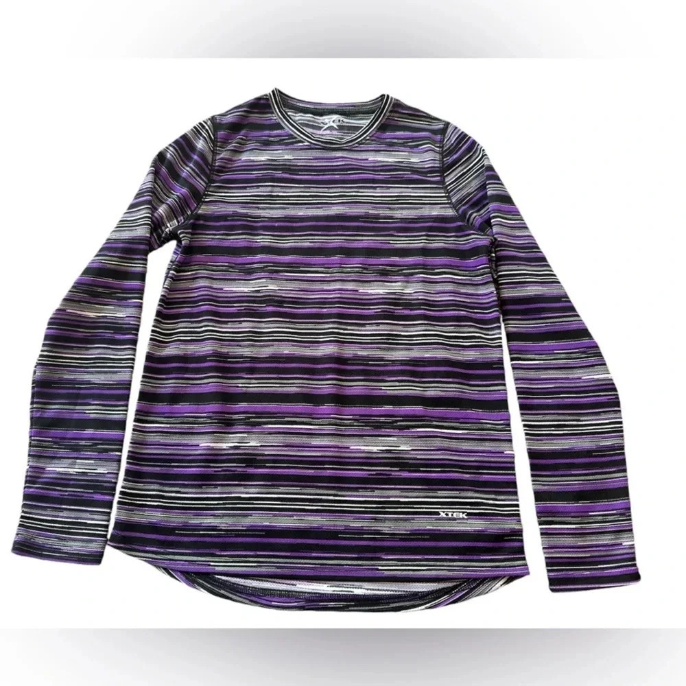 XTEK Purple Black Striped Athletic Performance Long Sleeve Top Girls Medium